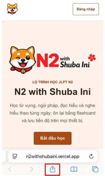 Vị trí nút Chia sẻ trên thanh công cụ Safari